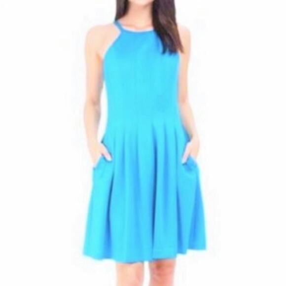 Calvin Klein turquoise pleated bodice scuba dress Size 8 NEW - Picture 2 of 10